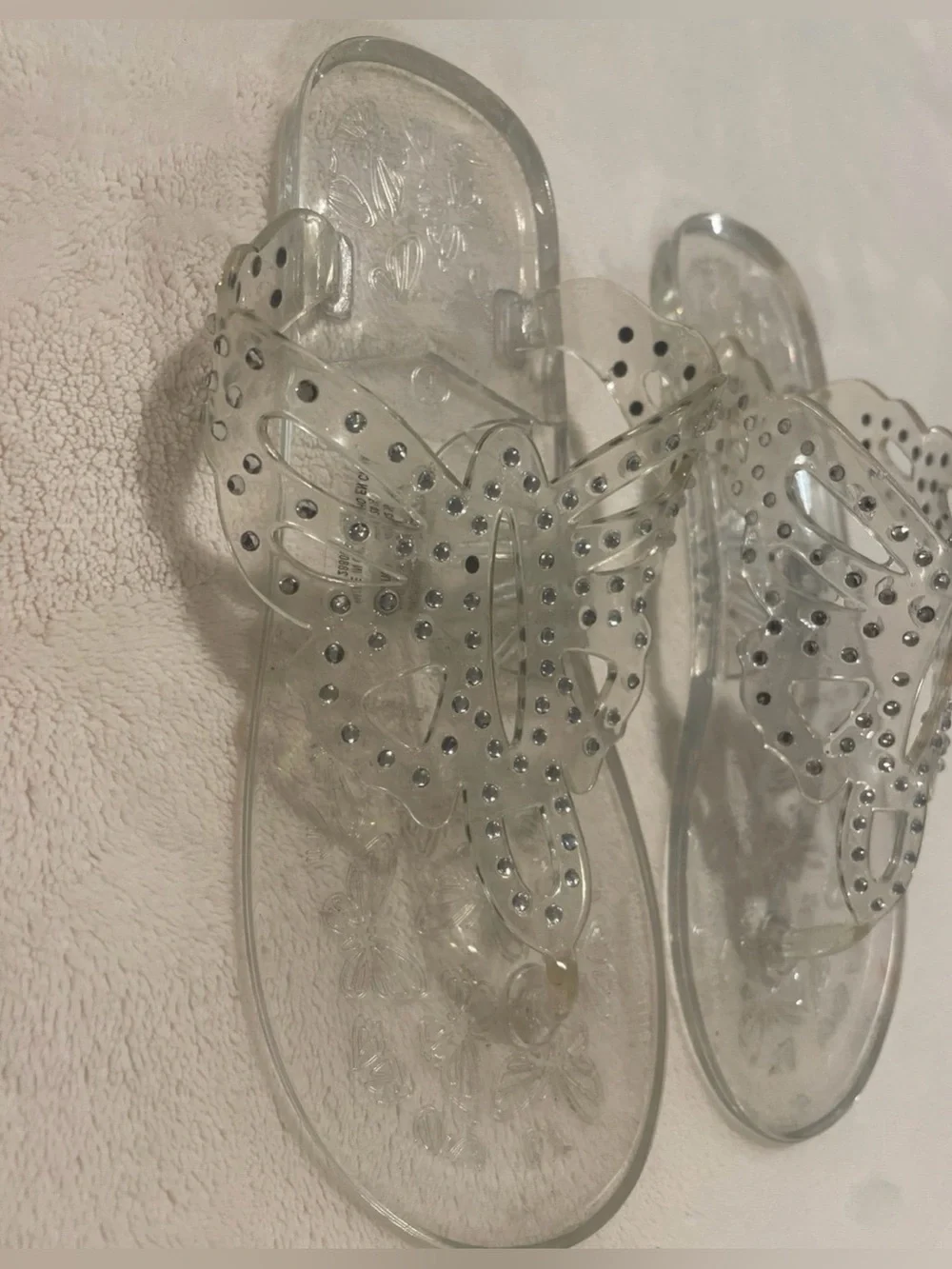 Clear Rhinestone Butterfly Jelly Flip Flop Sandals - Girls Size 1